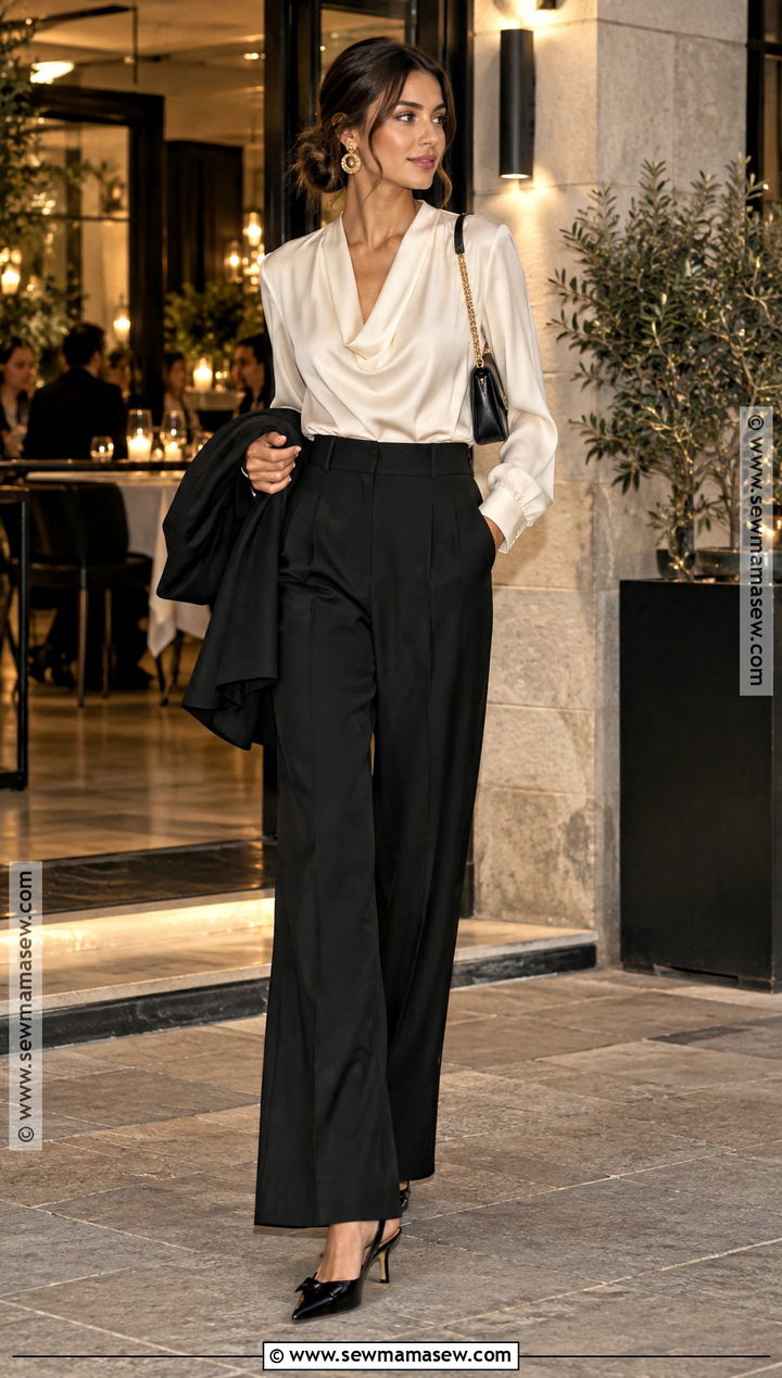 Barcelona Fall Silk Blouse And Black Trousers Outfit - 25 barcelona outfits fall