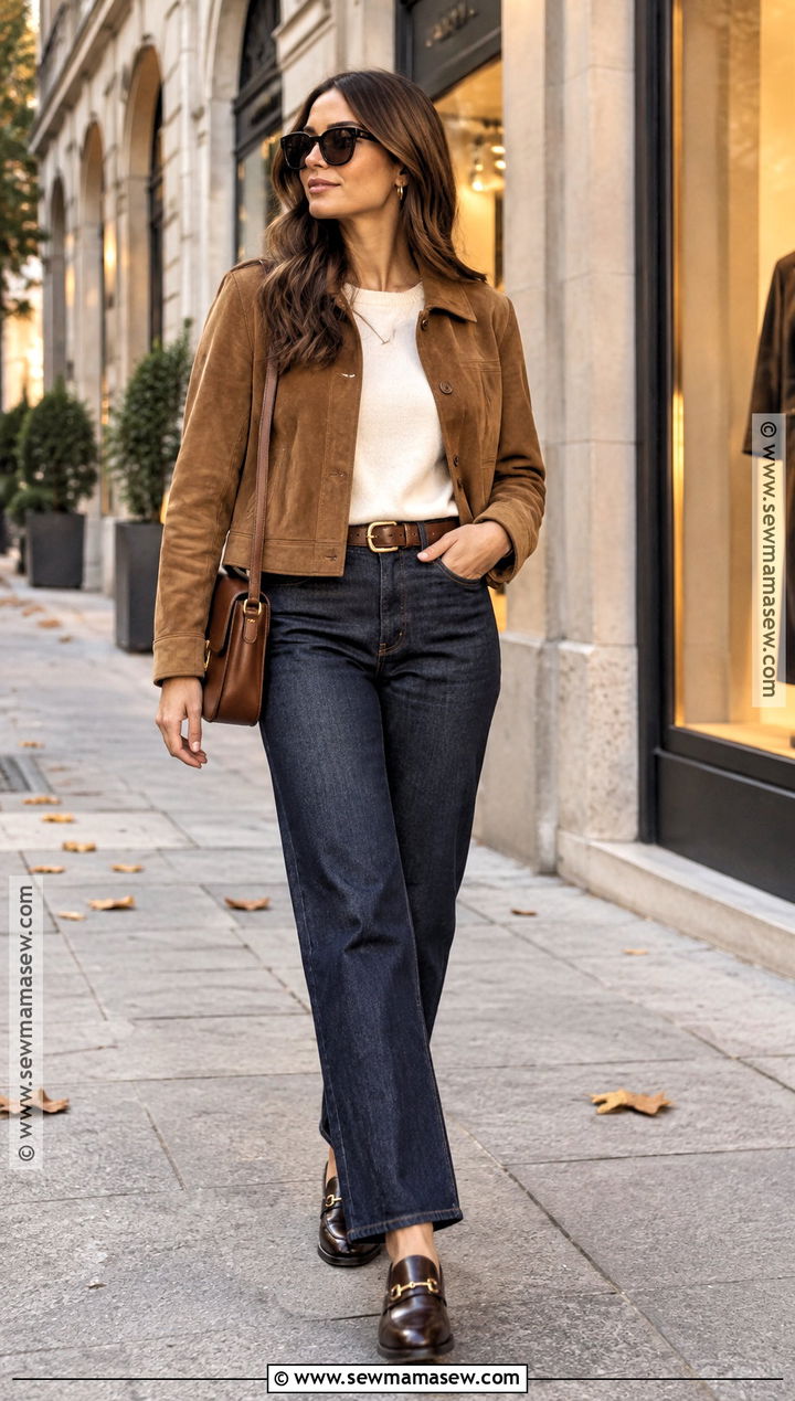 Barcelona Fall Suede Jacket And Dark Denim Outfit - 25 barcelona outfits fall