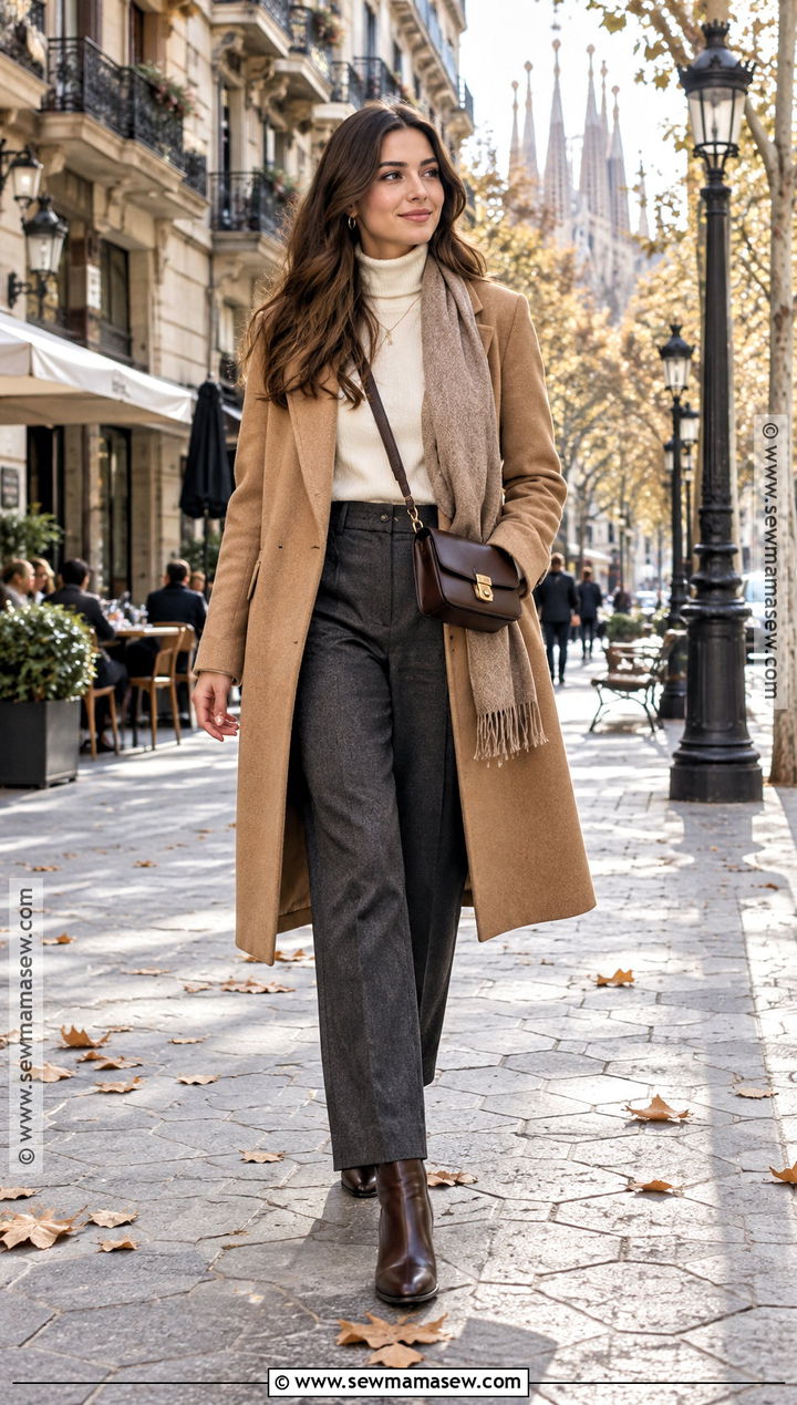 Barcelona Fall Wool Coat And Turtleneck Outfit - 20 barcelona fall outfits