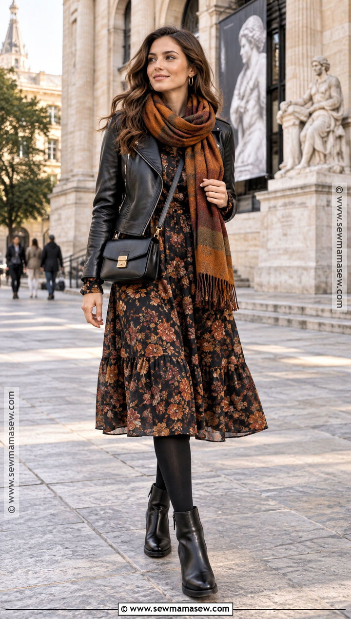 Barcelona Midi Dress And Leather Jacket Outfit - 20 Barcelona In November Outfits