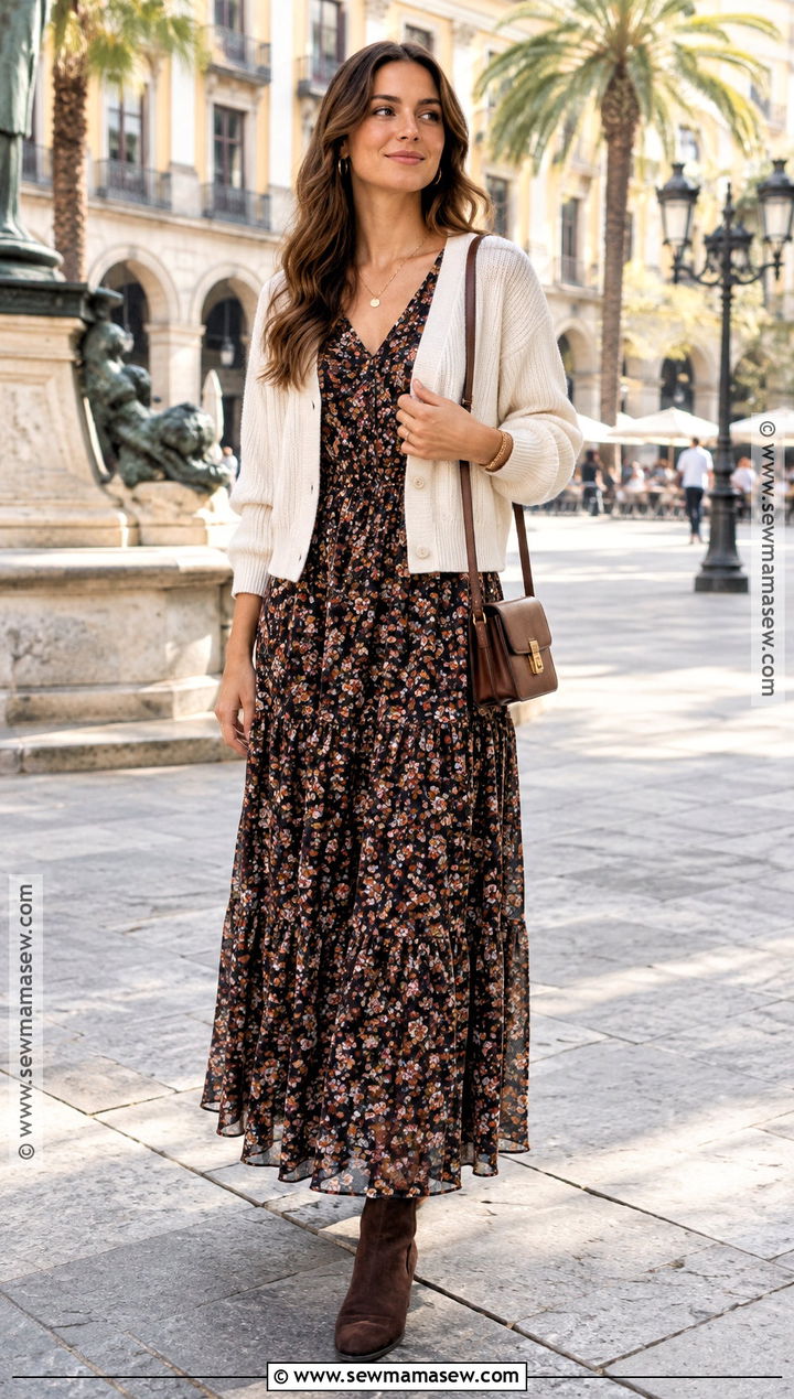 Barcelona October Maxi Dress and Cardigan Outfit - 20 Barcelona October Outfit Ideas