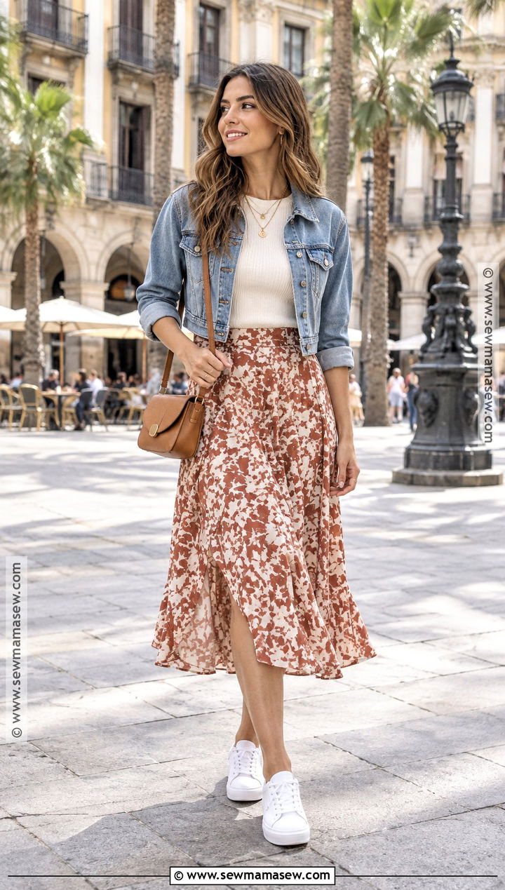 Barcelona October Midi Skirt and Knit Top Outfit - 20 Barcelona October Outfit Ideas
