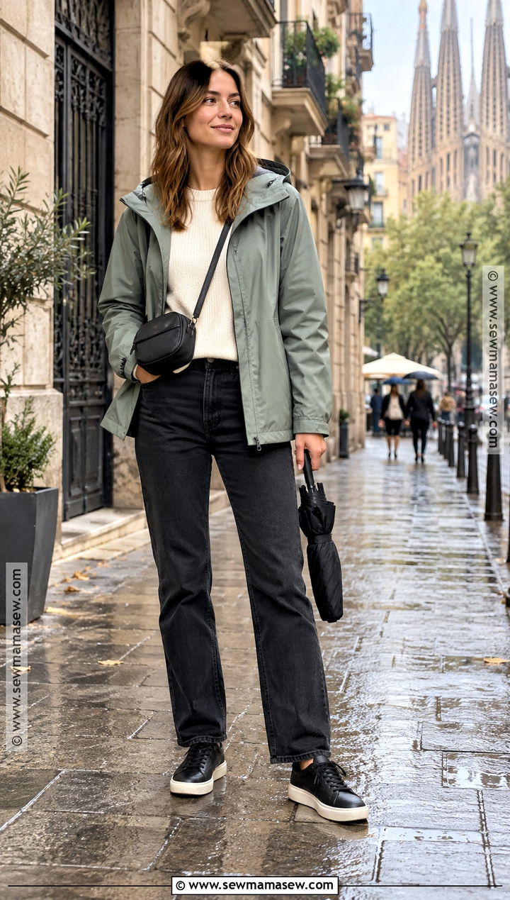 Barcelona October Rain Jacket and Black Jeans Outfit - 20 Barcelona October Outfit Ideas