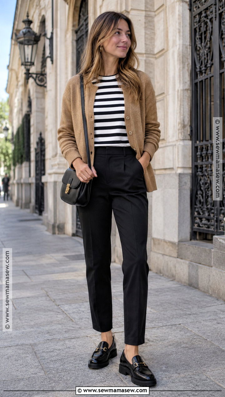 Barcelona October Striped Shirt and Black Pants Outfit - 20 Barcelona October Outfit Ideas
