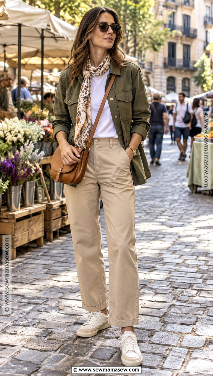 Barcelona October Utility Jacket and Neutral Trousers Outfit - 20 Barcelona October Outfit Ideas