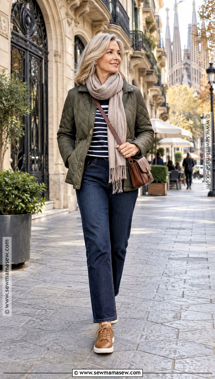 Barcelona Quilted Jacket And Striped Top Outfit - 20 Barcelona In November Outfits
