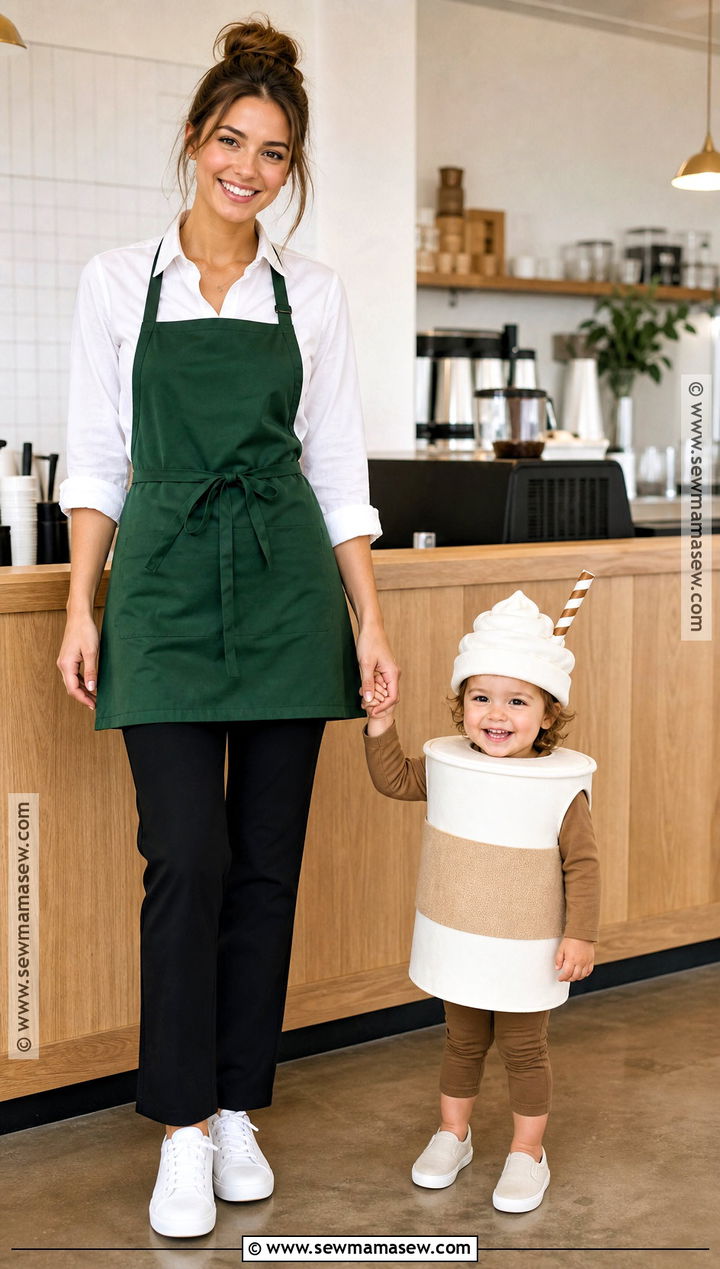 Barista And Coffee Cup Costume - 30 Mom And Toddler Halloween Costumes