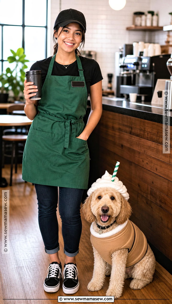 Barista and Latte Dog and Owner Costume - 30 dog and owner costumes
