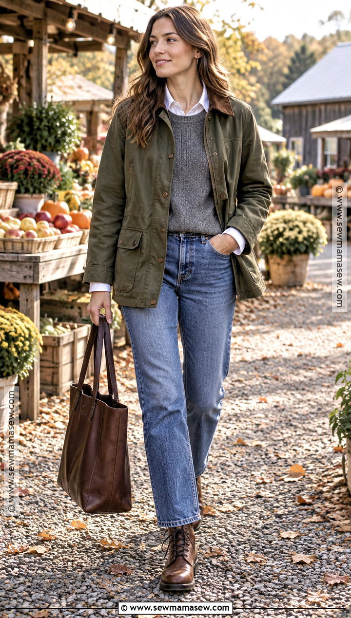 Barn Coat Outfit With Straight Leg Jeans - 25 autumn coat ideas