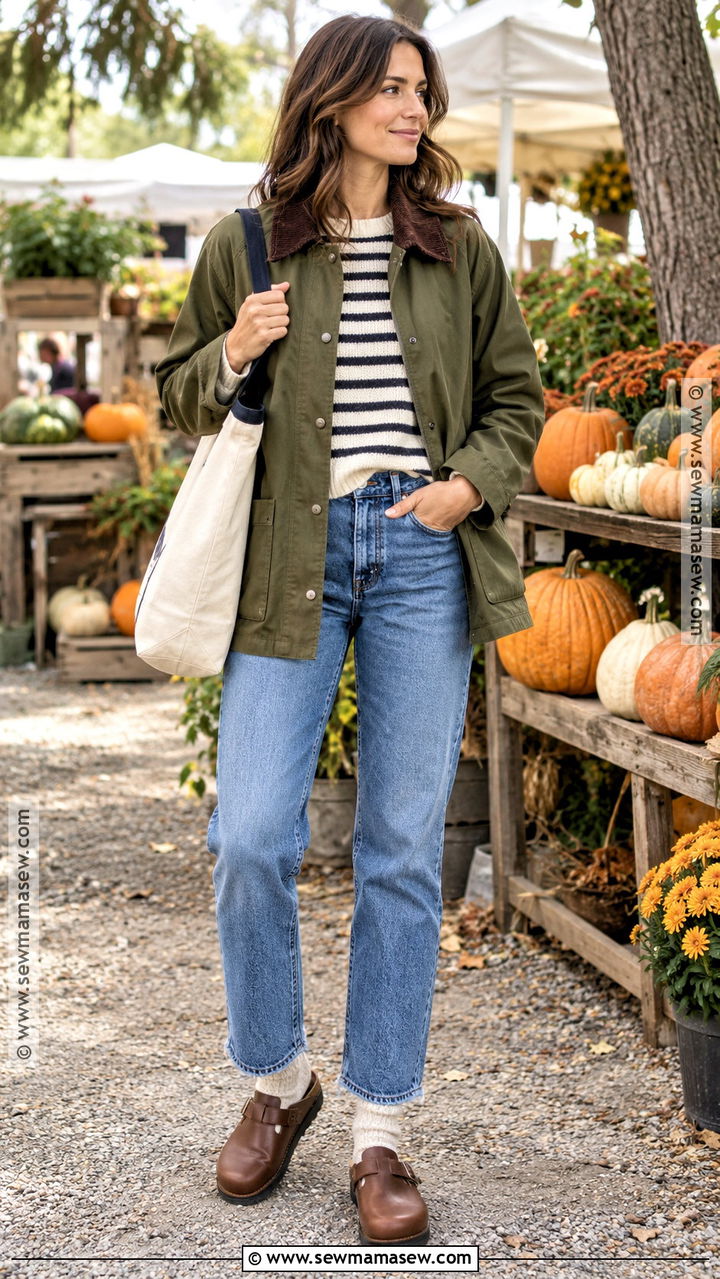 Barn Coat With Jeans And Clogs - 20 Coat Fall Outfit Ideas