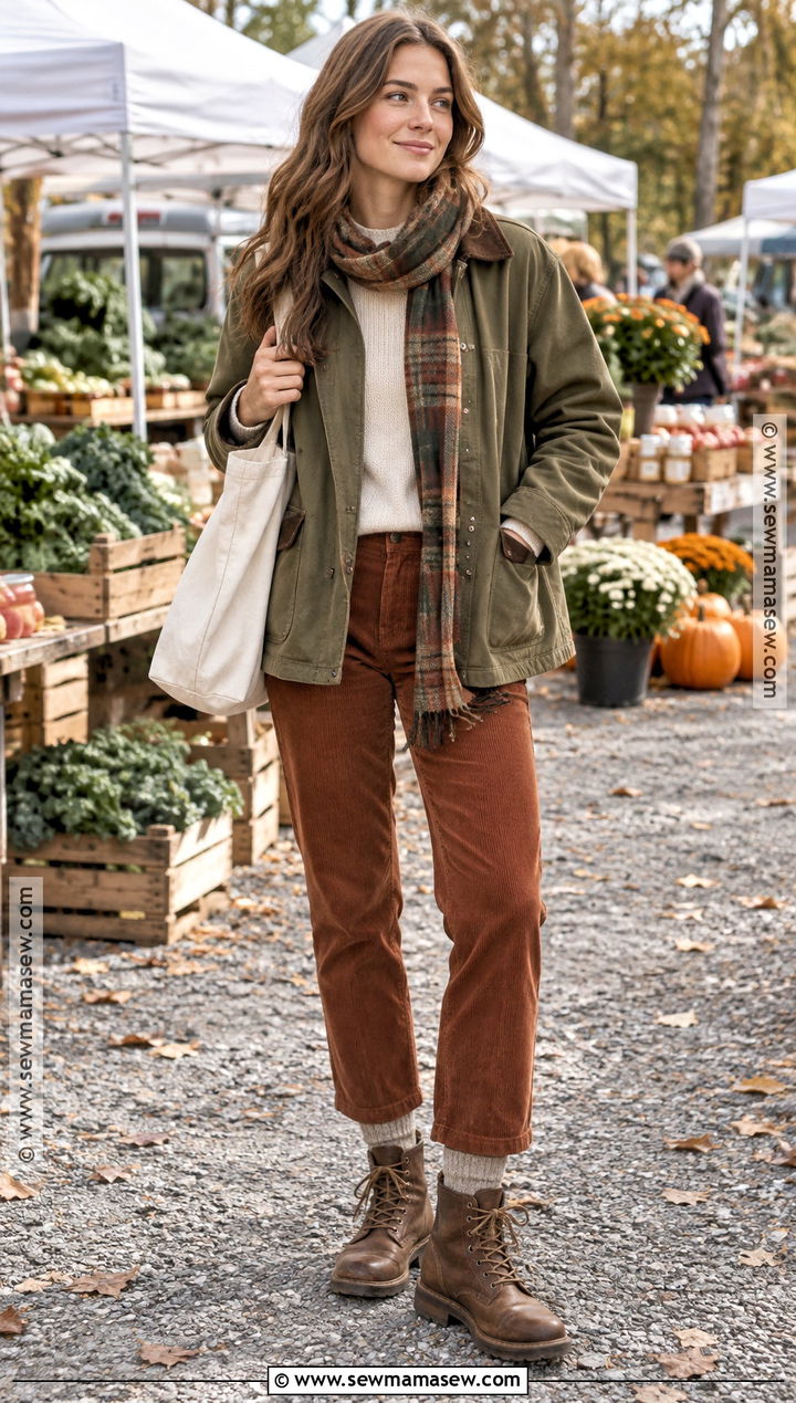Barn Coat With Sweater And Corduroy Pants - 25 fall coat ideas