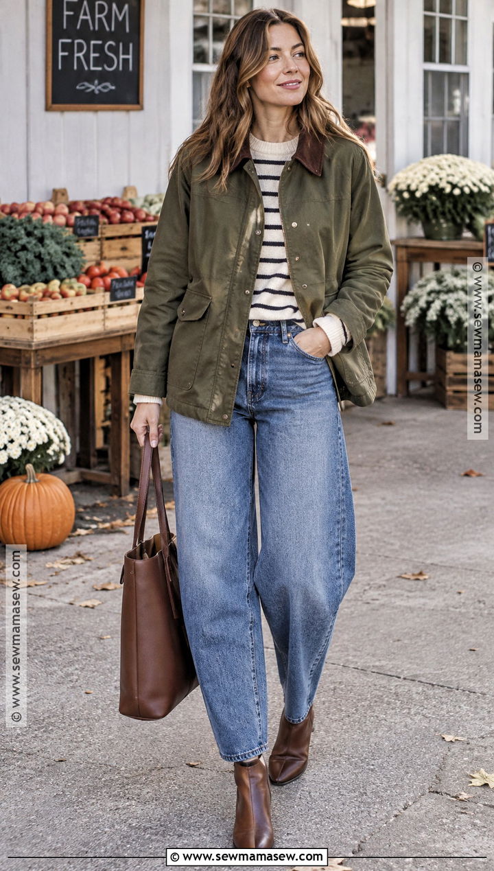 Barn Jacket And Barrel Jeans Autumn Outfit - 20 Autumn Outfit Ideas for Women