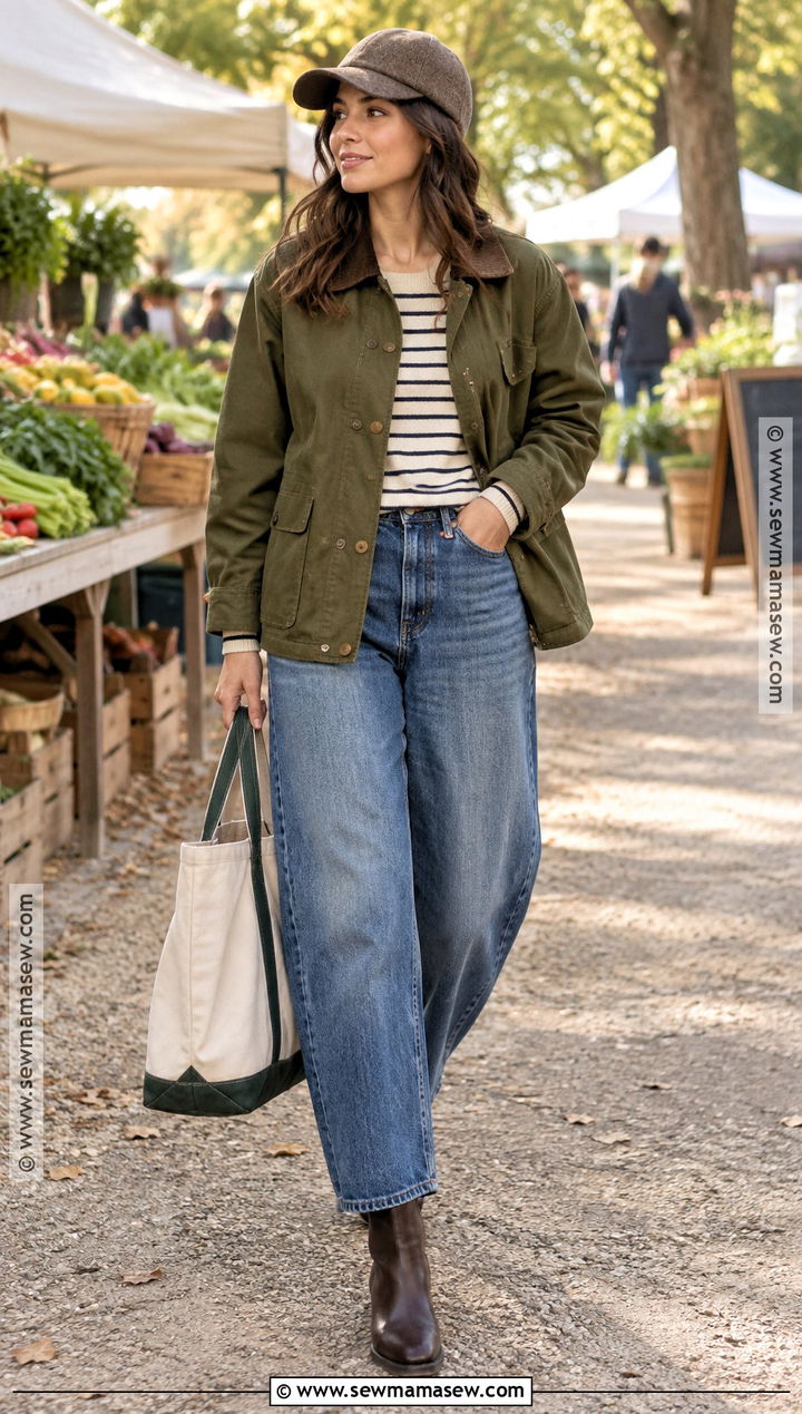 Barn Jacket And Barrel Jeans Autumn Outfit - 20 Outfit Ideas Autumn Aesthetic