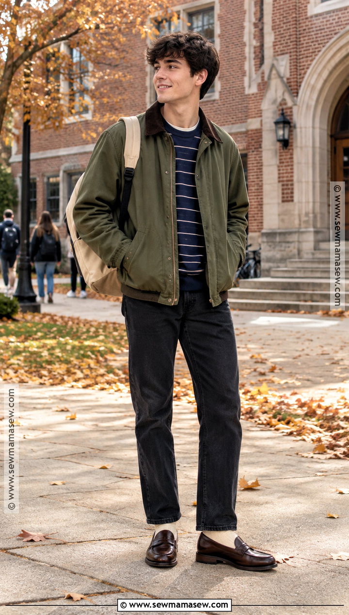 Barn Jacket And Black Jeans School Outfit - 20 autumn school outfit ideas