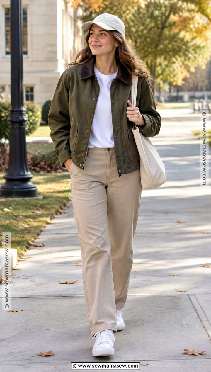 Barn Jacket And Chino Pants Back To School Outfit - 20 back to school outfits simple