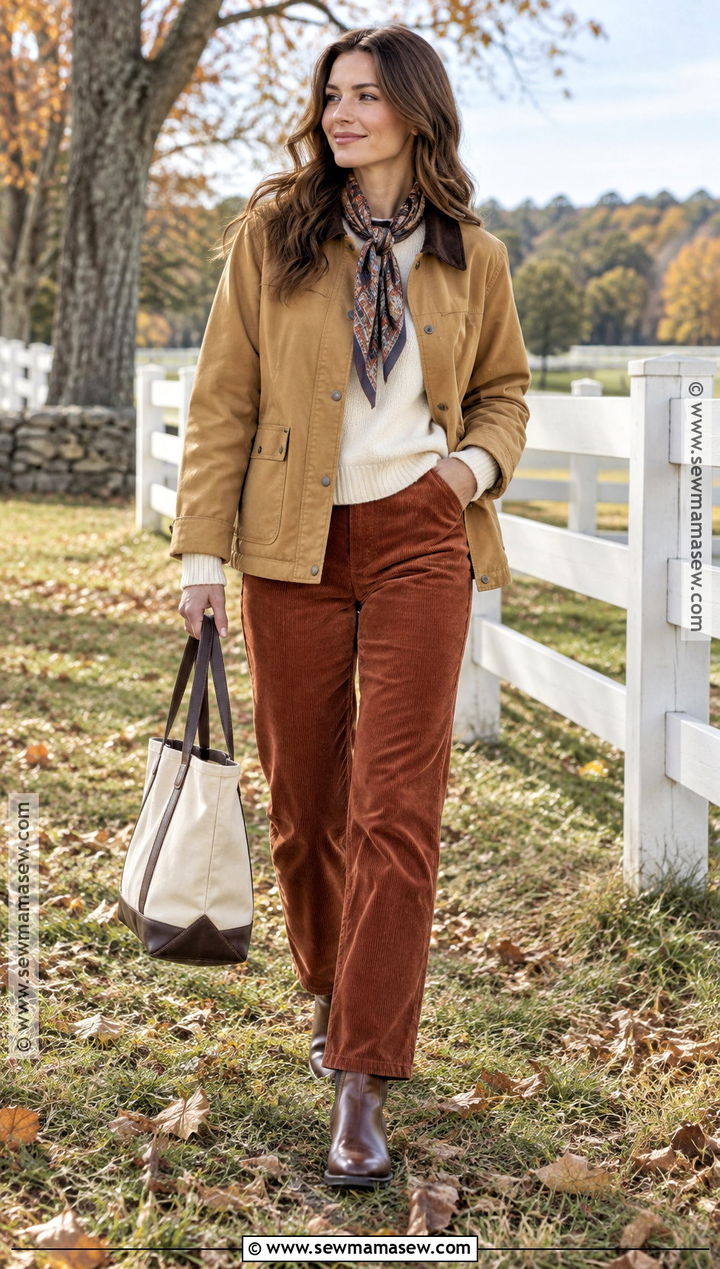 Barn Jacket And Corduroy Pants Fall Outfit Collage - 15 Fall Outfit Inspiration Collage Ideas