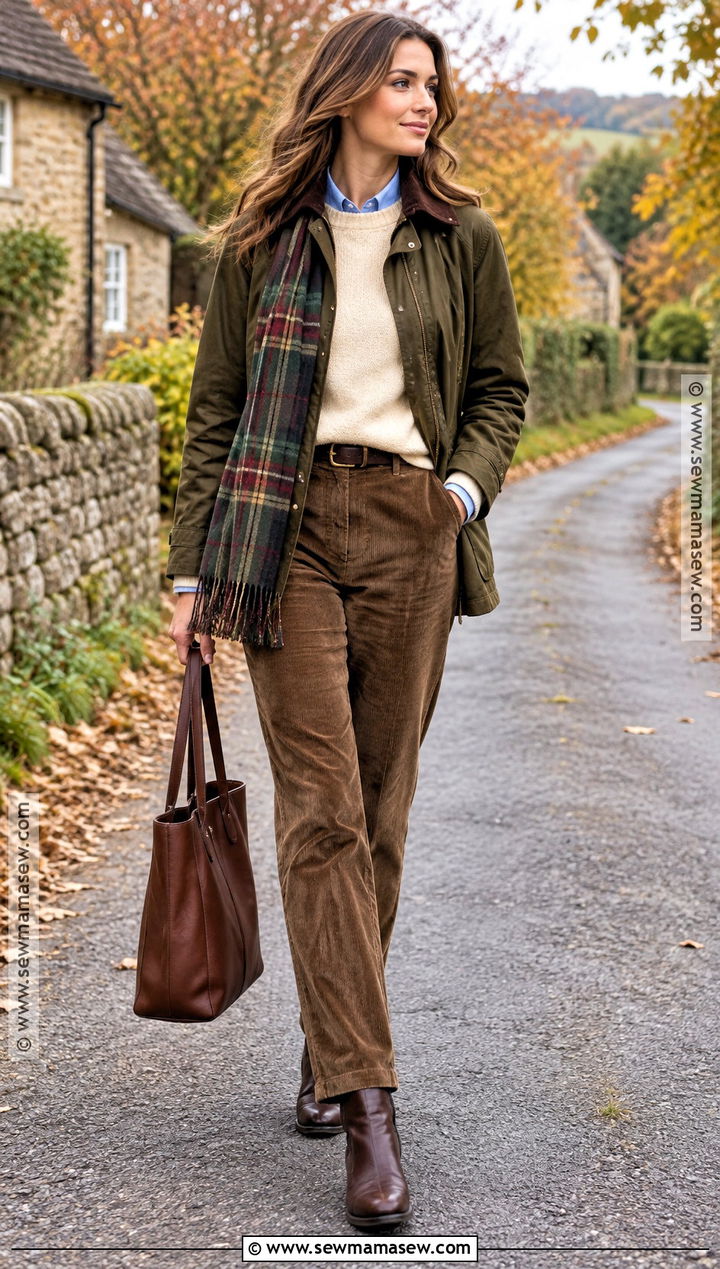 Barn Jacket And Corduroy Trousers Autumn Outfit - 15 old money aesthetic outfit autumn ideas