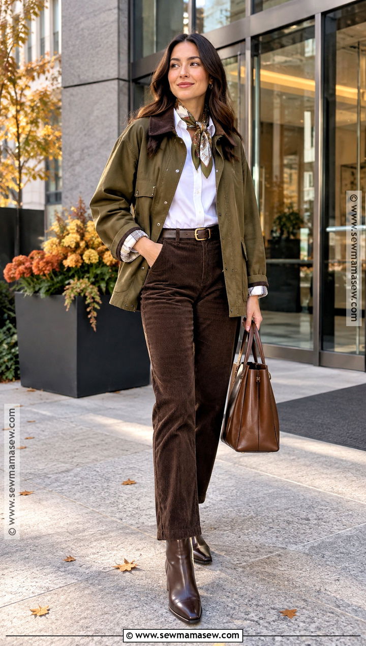 Barn Jacket And Corduroy Trousers Office Outfit - 15 Casual Office Outfits Women Fall 2026