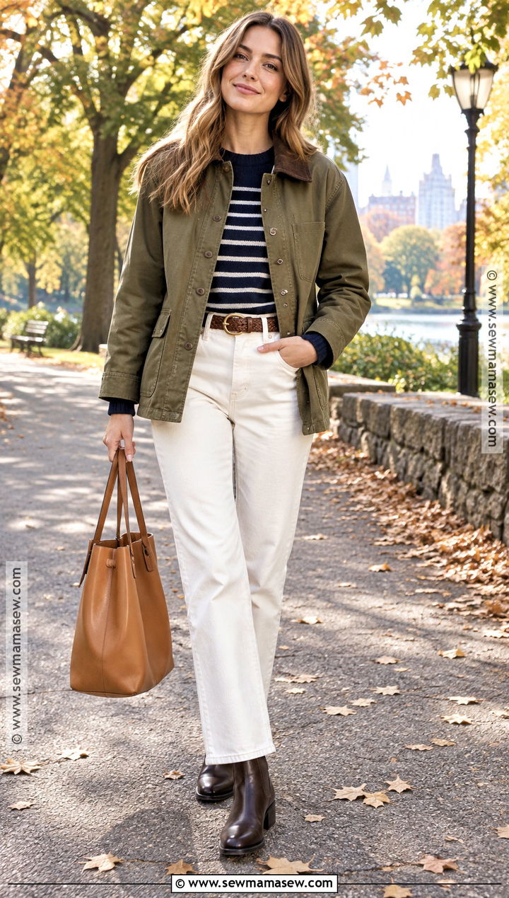Barn Jacket And Cream Jeans Autumn Outfit - 15 autumn 24 outfits