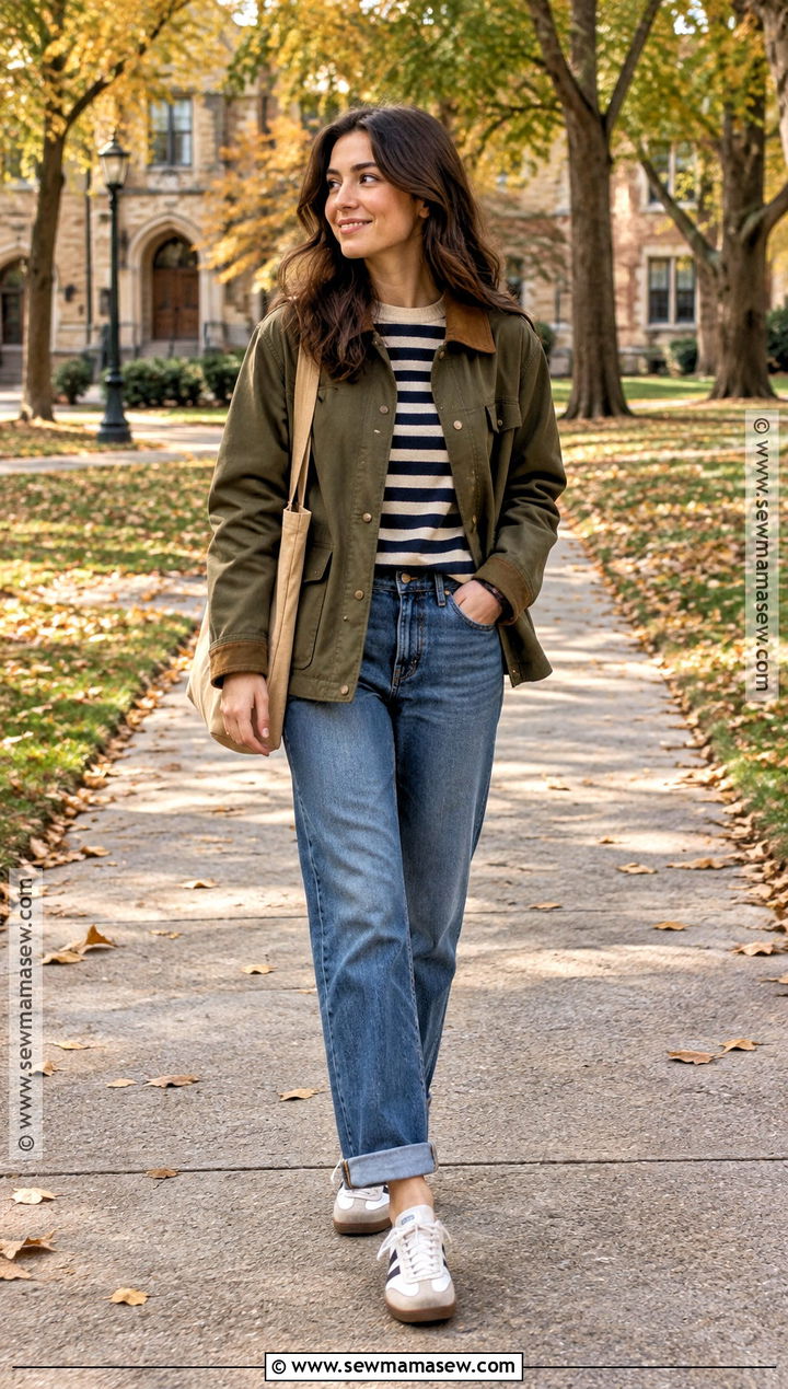 Barn Jacket And Cuffed Jeans School Outfit - 20 School Outfit Inspo Fall Ideas