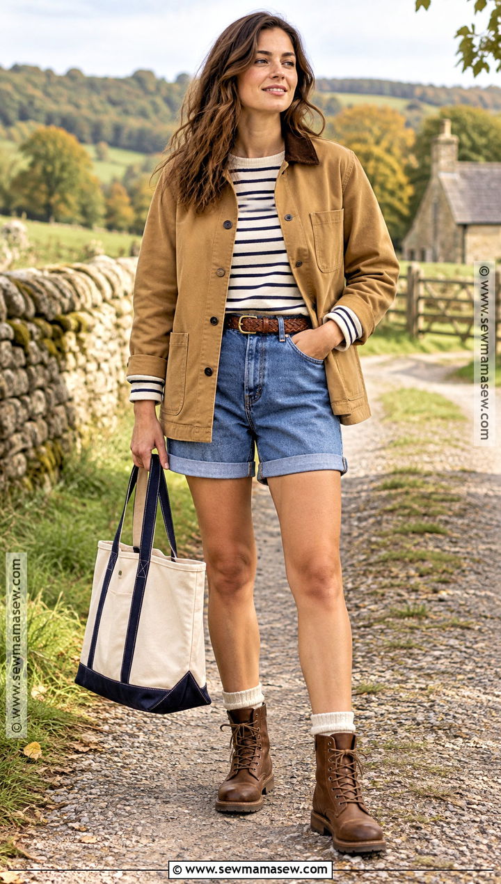 Barn Jacket And Cuffed Jorts Outfit - 20 Jorts Outfit Fall Ideas