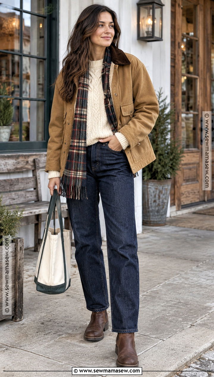Barn Jacket And Dark Denim Cold Weather Outfit - 25 fall cold weather outfits