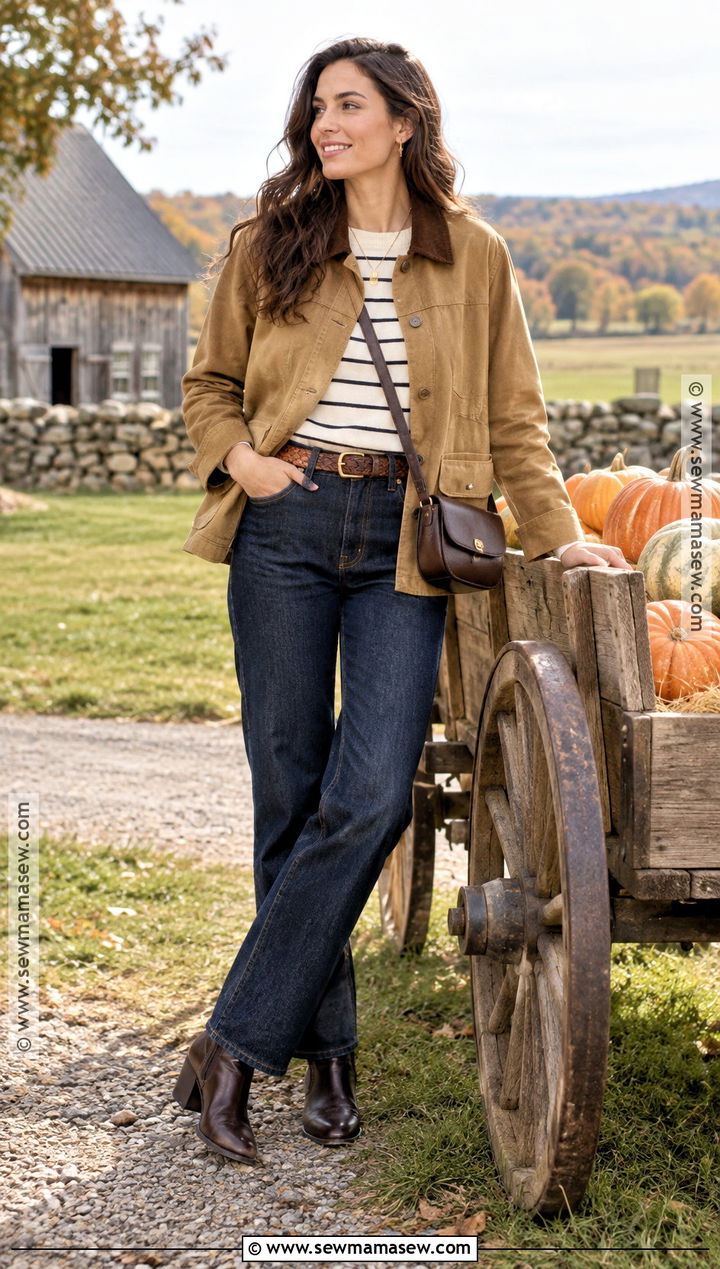 Barn Jacket And Dark Wash Jeans Pumpkin Patch Look - 15 pumpkin patch looks