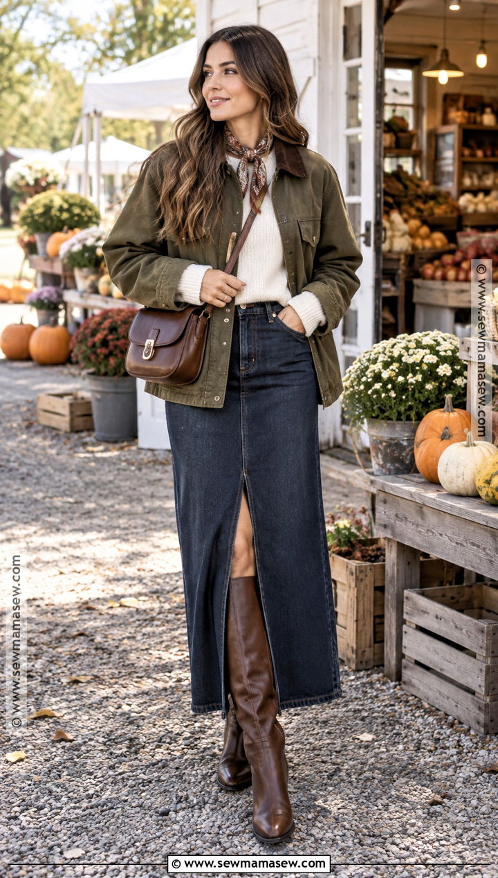 Barn Jacket And Denim Maxi Skirt Autumn Outfit - 15 outfits for autumn 2026