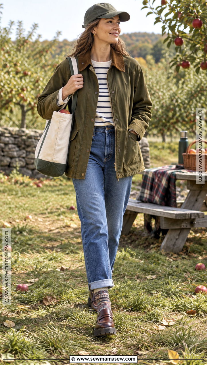 Barn Jacket And Jeans Autumn Picnic Outfit - 25 autumn picnic outfit ideas