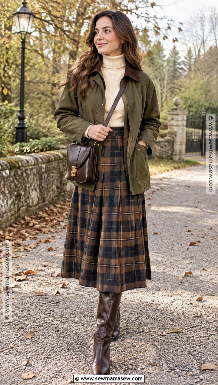 Barn Jacket And Plaid Midi Skirt Autumn Outfit - 15 autumn fall 2026 outfits