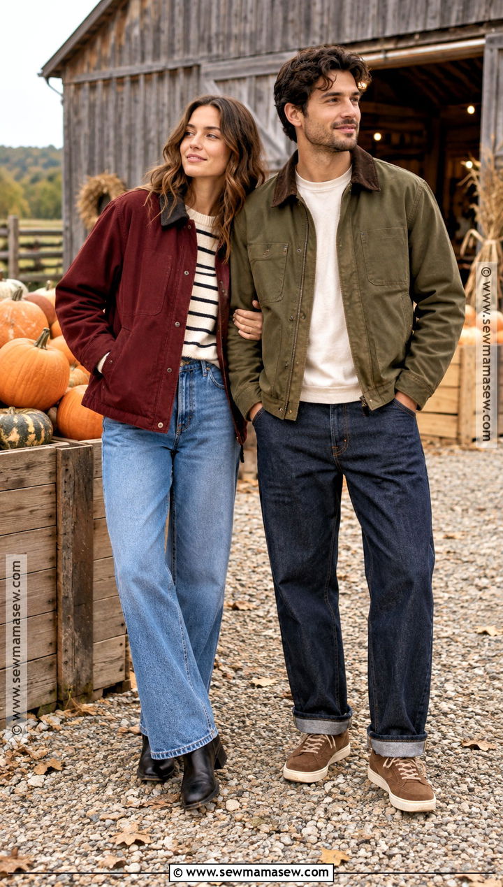 Barn Jacket And Relaxed Denim Couple Outfit - 25 pumpkin patch outfit ideas for couples