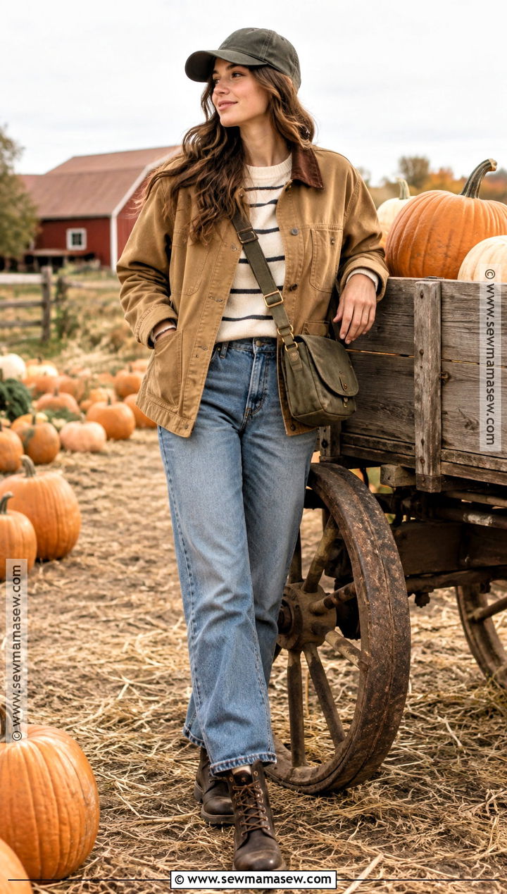Barn Jacket And Relaxed Denim Pumpkin Patch Outfit - 20 warm pumpkin patch outfit ideas