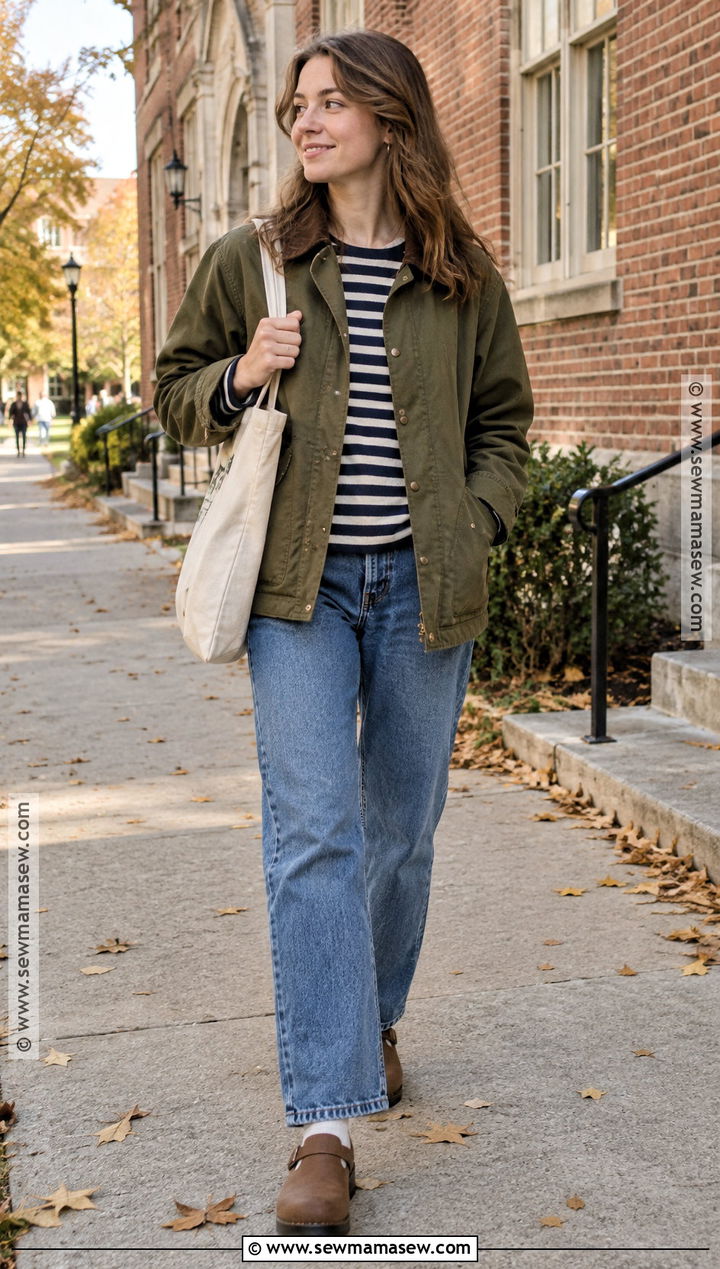 Barn Jacket And Relaxed Jeans Fall College Outfit - 15 fall college class outfits