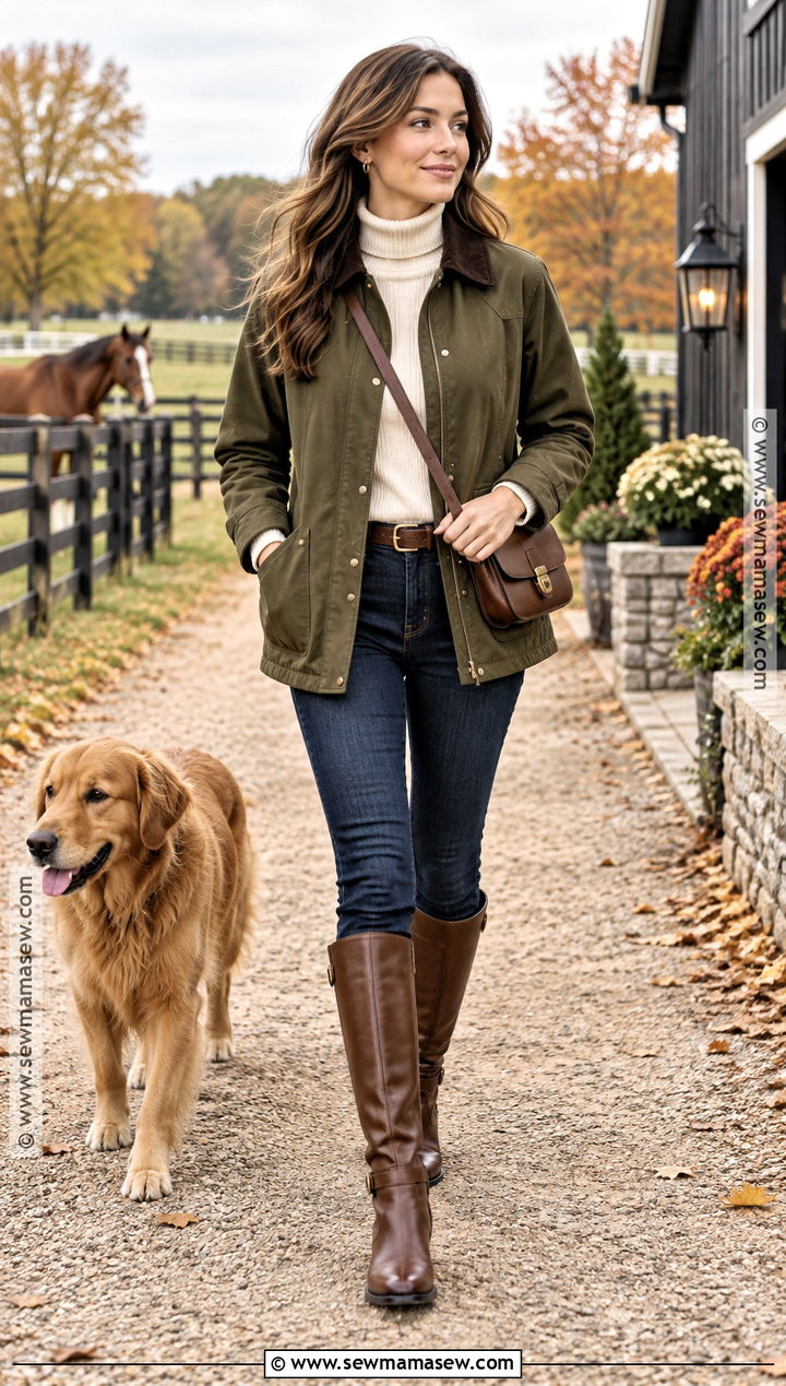 Barn Jacket And Riding Boots Fall Outfit - 25 fall classy outfits