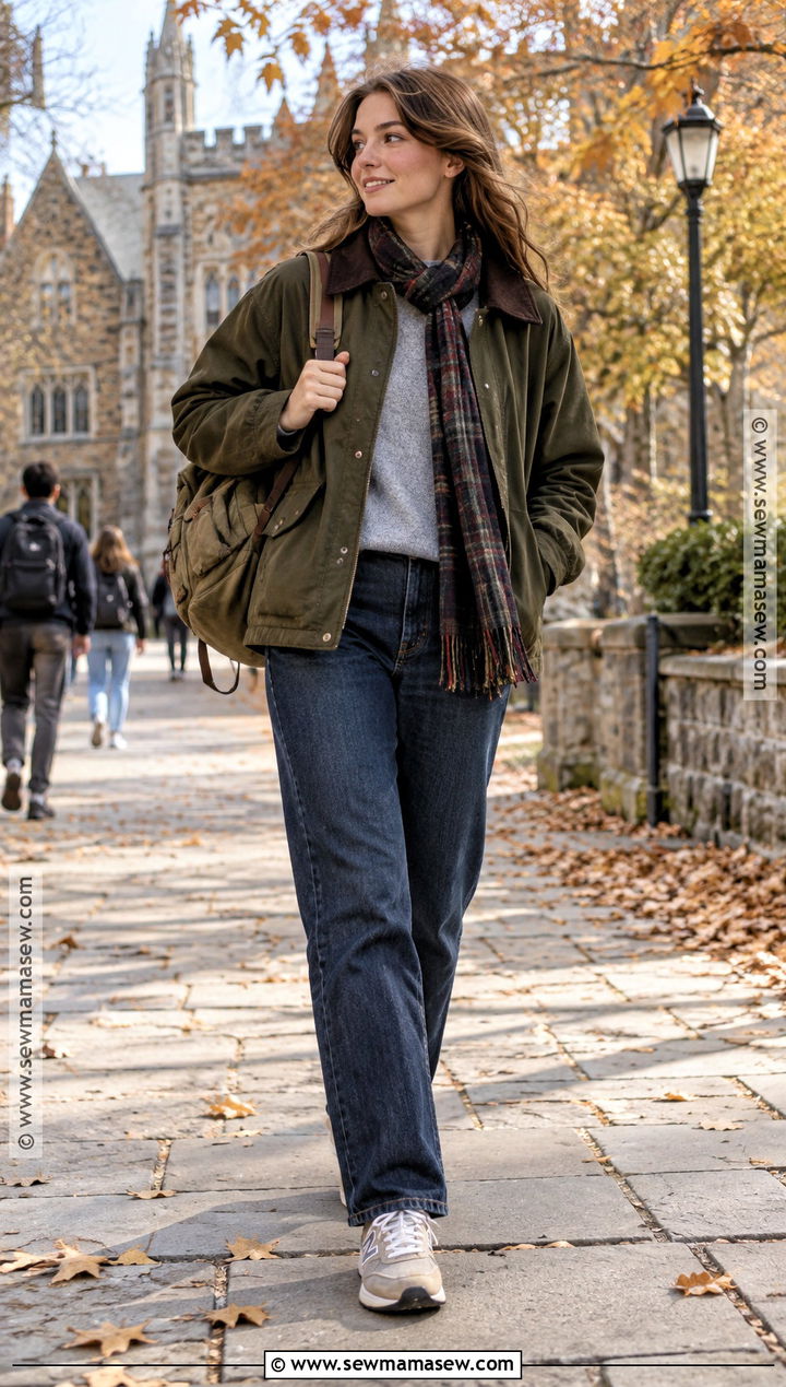 Barn Jacket And Straight Jeans Autumn Uni Outfit - 25 autumn uni outfits