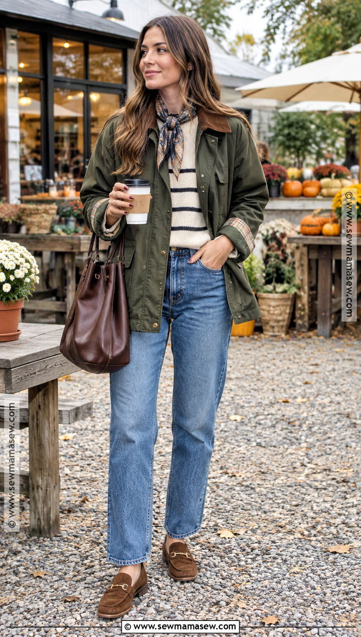 Barn Jacket And Straight Jeans Coffee Date Outfit - 15 coffee date fall outfit ideas