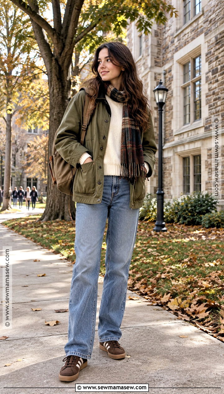 Barn Jacket And Straight Jeans College Outfit - 20 autumn outfits college