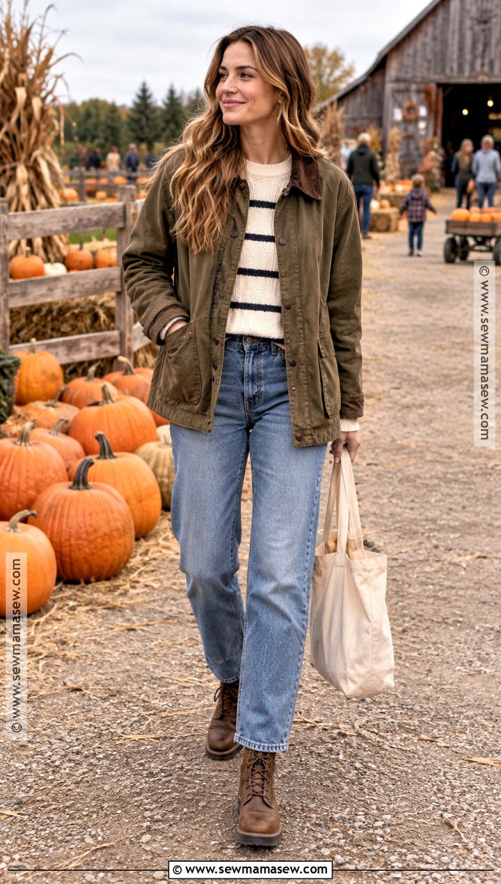Barn Jacket And Straight Jeans Pumpkin Patch Outfit - 20 Mom Pumpkin Patch Outfit Ideas