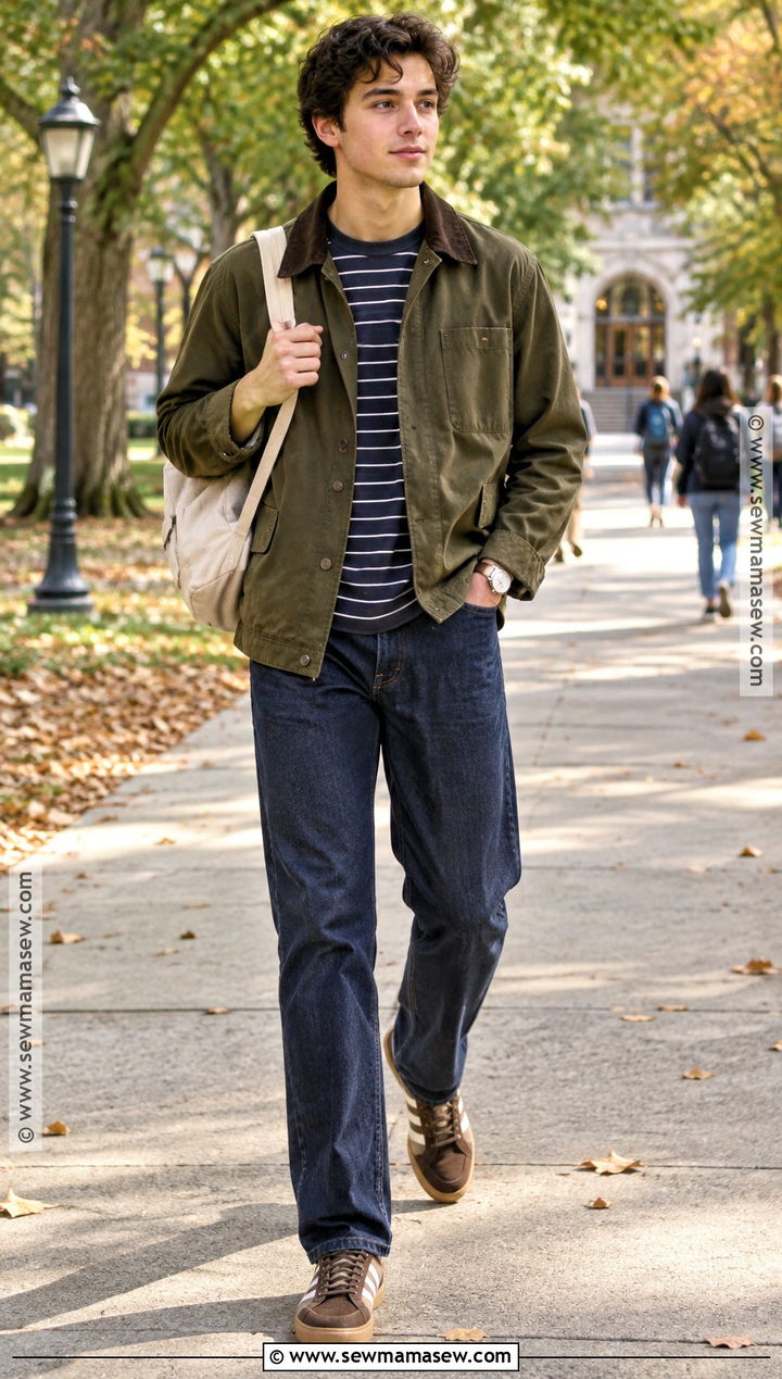 Barn Jacket And Straight Jeans School Outfit - 20 first day of school outfit fall ideas