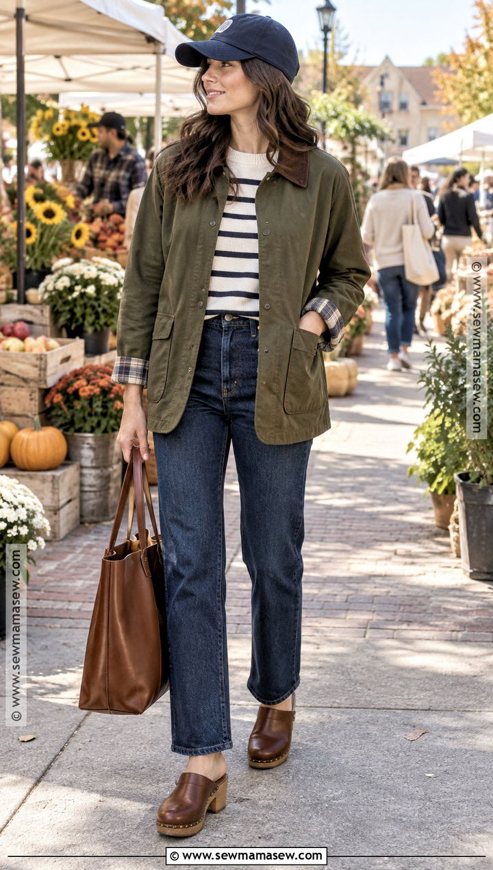 Barn Jacket And Straight Jeans With Baseball Hat - 15 Fall Outfit With Baseball Hat Ideas