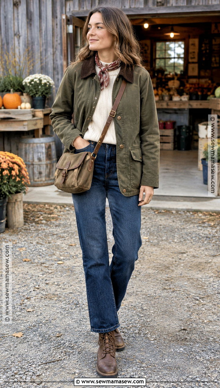 Barn Jacket And Straight Leg Jeans Fall Outfit - 20 outdoor fall outfits