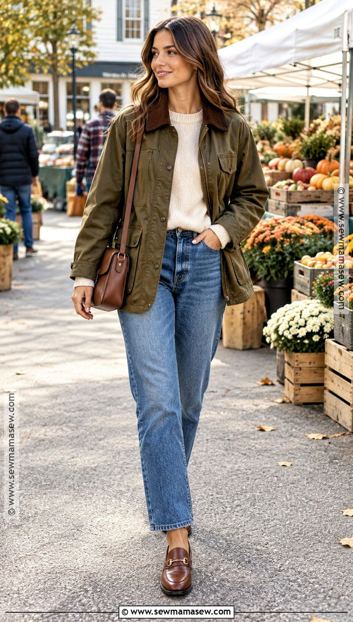 Barn Jacket And Straight Leg Jeans Outfit - 20 Fall Fashion Ideas