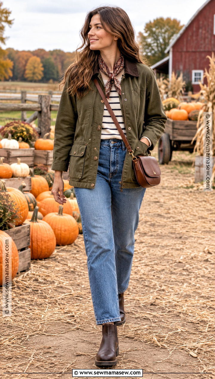 Barn Jacket And Straight Leg Jeans Outfit - 25 cute pumpkin patch outfits