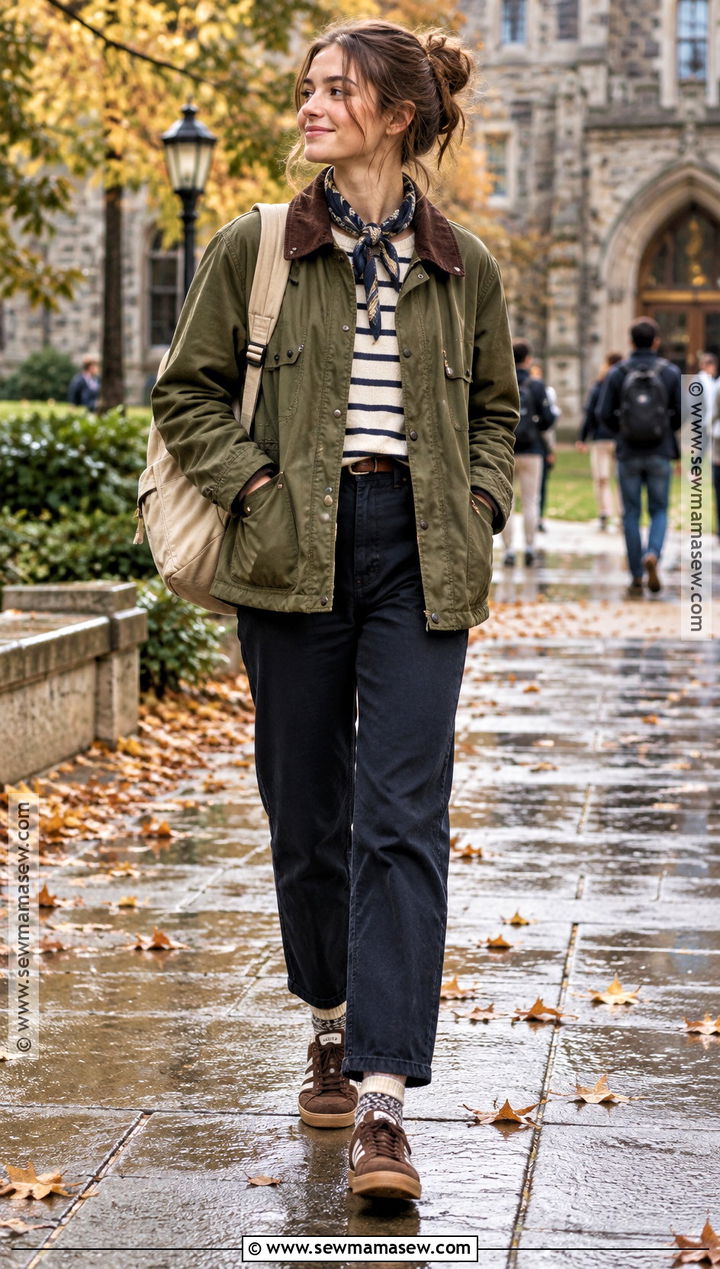 Barn Jacket And Straight Leg Pants School Outfit - 25 cute outfits for school fall