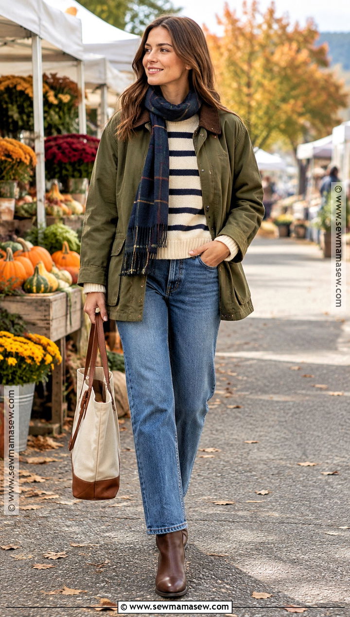 Barn Jacket And Striped Sweater Autumn Outfit - 15 Girl Autumn Clothes