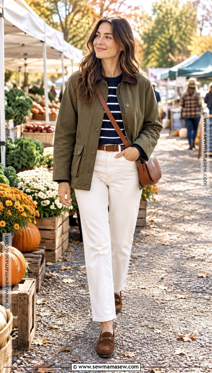 Barn Jacket And White Jeans Fall Outfit - 15 fall women outfits 2026