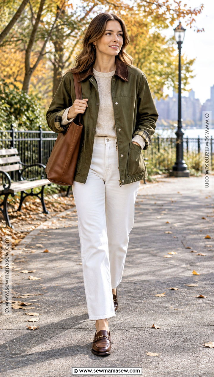 Barn Jacket And White Jeans - 20 fall outfit modest ideas