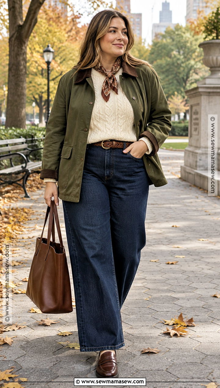 Barn Jacket And Wide Leg Jeans Fall Outfit - 20 cozy fall aesthetic outfit ideas