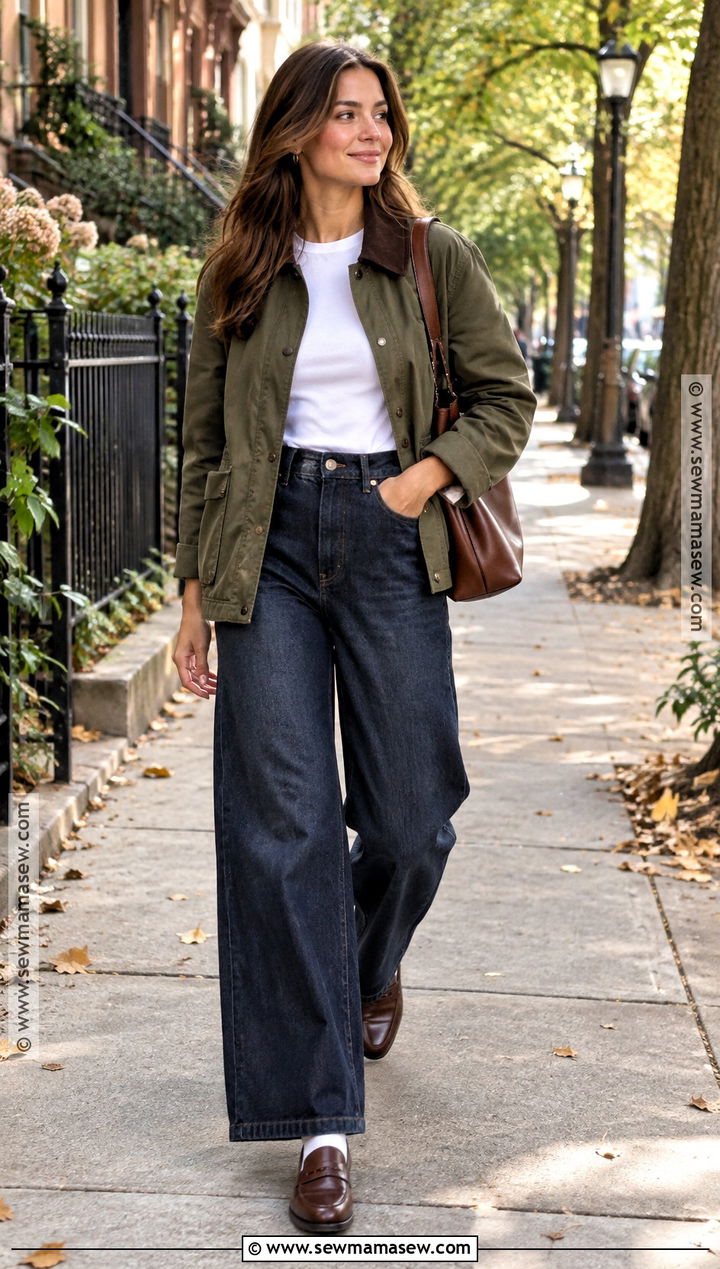 Barn Jacket And Wide Leg Jeans Fall Outfit - 15 creative fall outfits