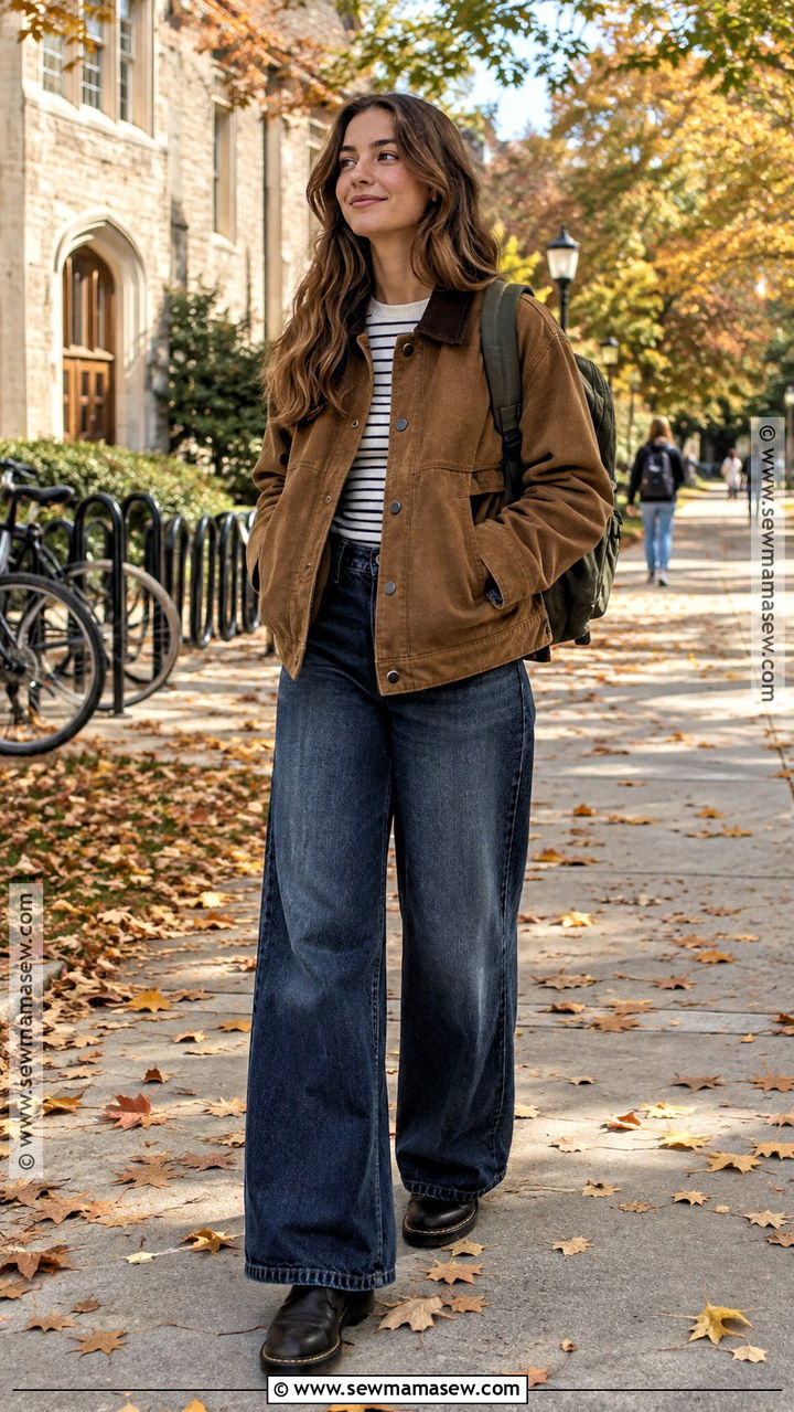 Barn Jacket And Wide Leg Jeans Fall School Outfit - 20 fall outfits women school